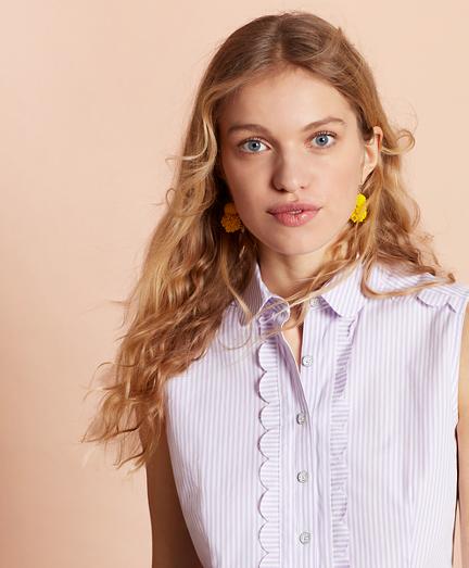 Brooks Brothers Striped Cotton Poplin Scalloped-trim Blouse
