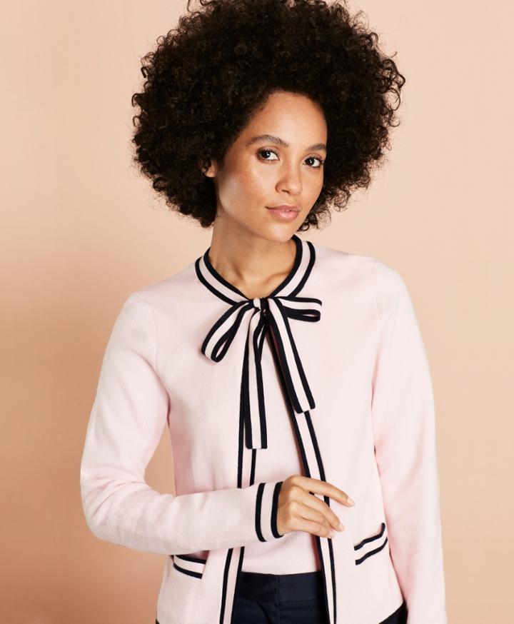 Brooks Brothers Women's Tie-neck Tipped Cotton Cardigan