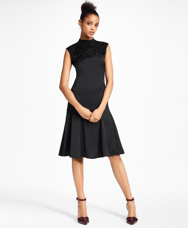 Brooks Brothers Women's Petite Beaded Satin A-line Dress