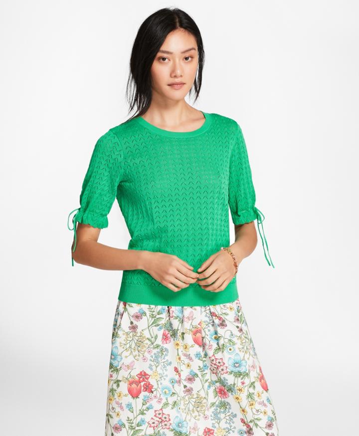 Brooks Brothers Women's Elbow-sleeve Cotton Pointelle Sweater