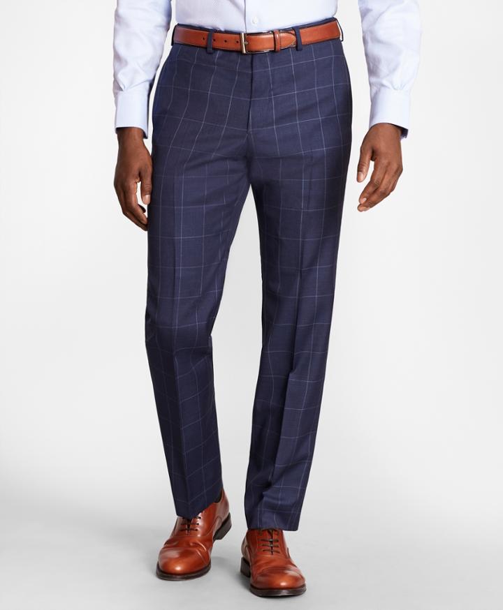 Brooks Brothers Men's Brooksgate Regent-fit Windowpane Wool Twill Suit Pants
