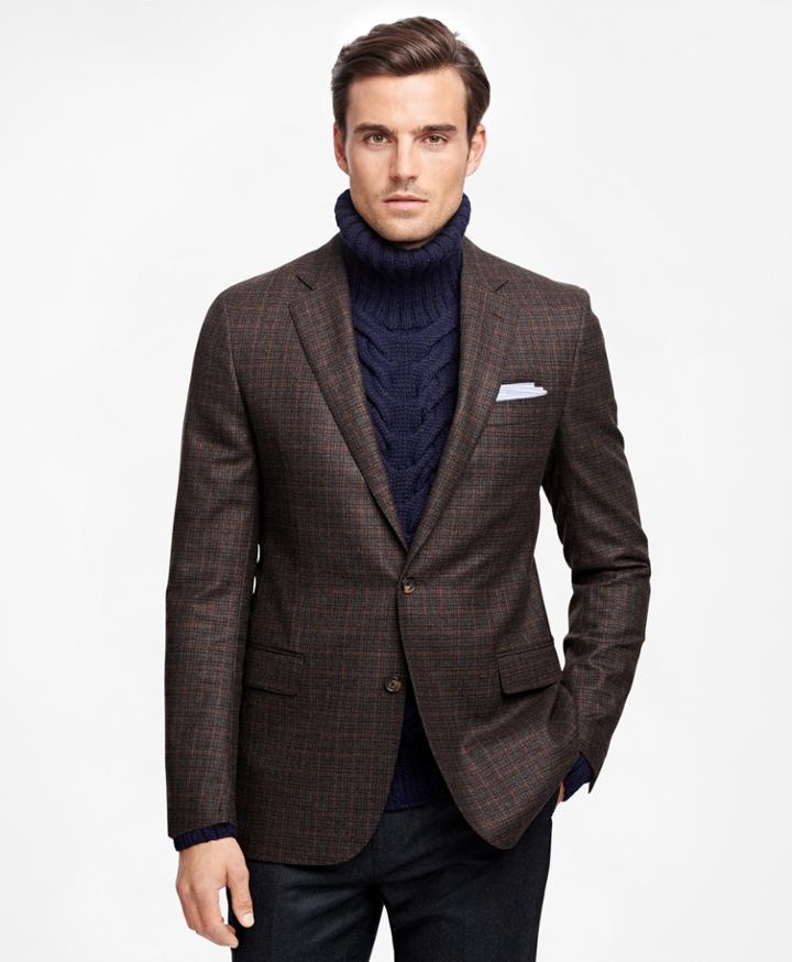 Brooks Brothers Men's Fitzgerald Fit Saxxon Wool Multi Check Deco Sport Coat