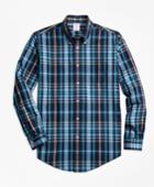 Brooks Brothers Men's Madison Fit Slub Cotton Dark-blue Plaid Sport Shirt
