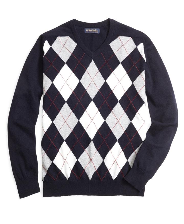 Brooks Brothers Men's Cashmere Argyle V-neck Sweater