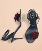 Brooks Brothers Women's Floral-applique Leather Kitten-heel Sandals