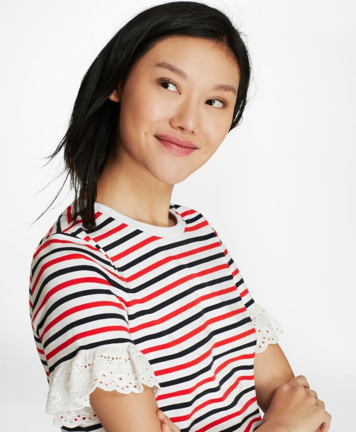 Brooks Brothers Women's Eyelet-trimmed Striped Cotton T-shirt