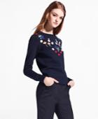 Brooks Brothers Women's Floral Embroidered Stretch-cotton Sweater
