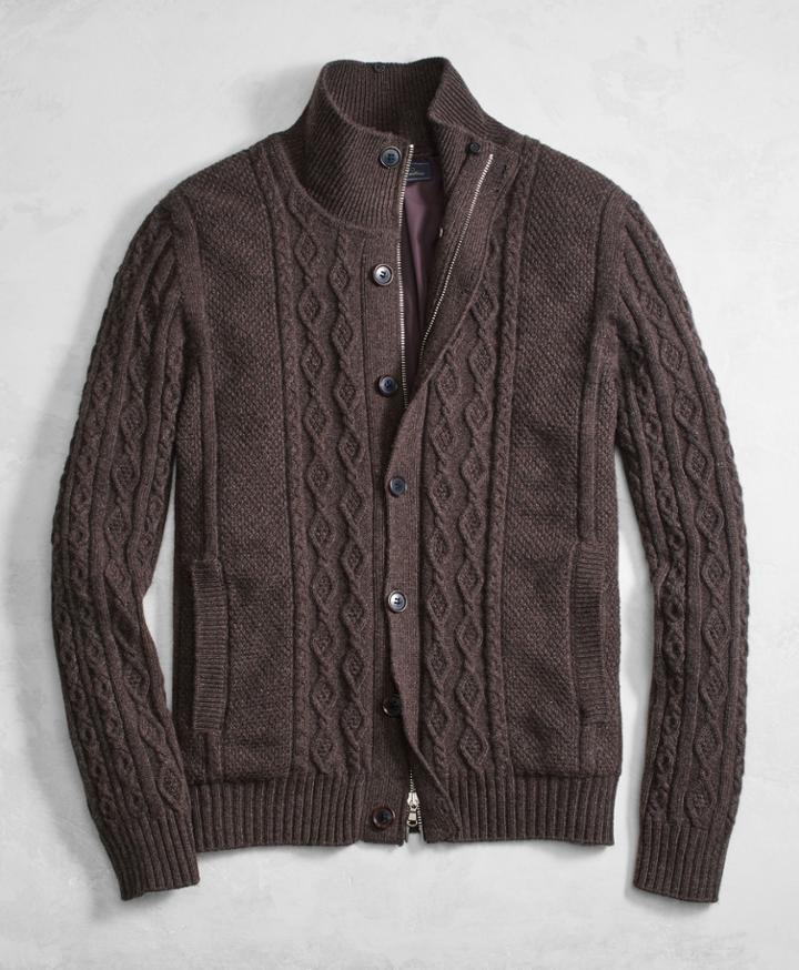Brooks Brothers Men's Golden Fleece 3-d Knit Cashmere Blend Full-zip Sweater With Lining