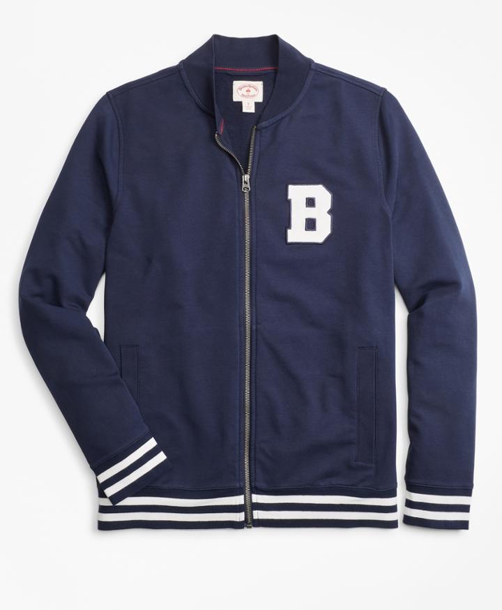 Brooks Brothers Men's French Terry Letterman Lightweight Baseball Jacket