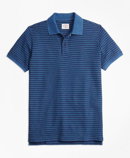 Brooks Brothers Stripe Indigo Cotton Pique Polo Shirt