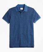Brooks Brothers Stripe Indigo Cotton Pique Polo Shirt