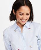 Brooks Brothers Women's Bird-embroidered Striped Cotton Poplin Shirt