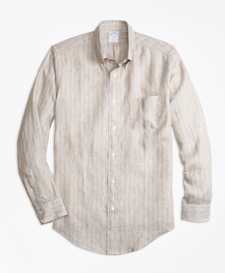 Brooks Brothers Men's Regent Fit Safari Stripe Irish Linen Sport Shirt