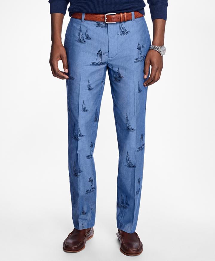 Brooks Brothers Men's Milano Fit Chambray Boat Print Pants