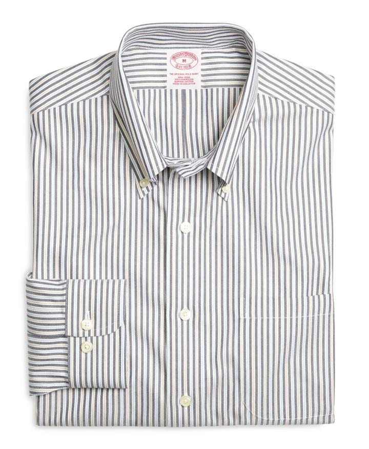 Brooks Brothers Men's Supima Cotton Non-iron Regular Fit Navy Stripe Twill Sport Shirt