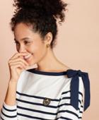 Brooks Brothers Women's Crest-patch Striped Bateau-neck Top