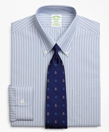 Brooks Brothers Stretch Milano Slim-fit Dress Shirt, Non-iron Mini Bb#1 Alternating Stripe