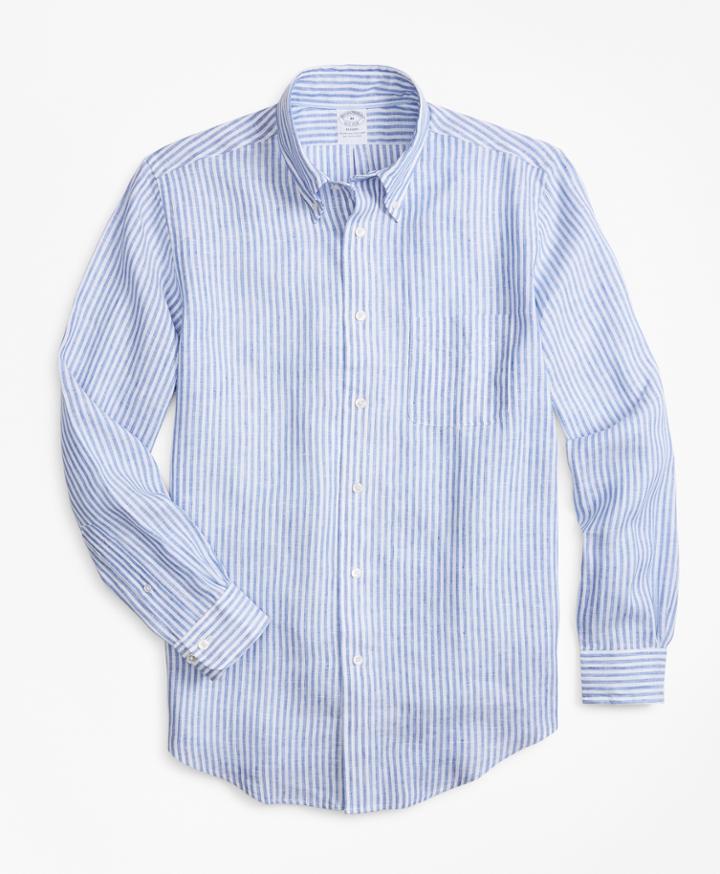 Brooks Brothers Men's Regent Fit Bengal Stripe Irish Linen Sport Shirt