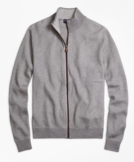 Brooks Brothers Supima Cotton Cashmere Ribbed Full-zip Cardigan