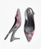 Brooks Brothers Floral-embroidered Herringbone Point-toe Pumps