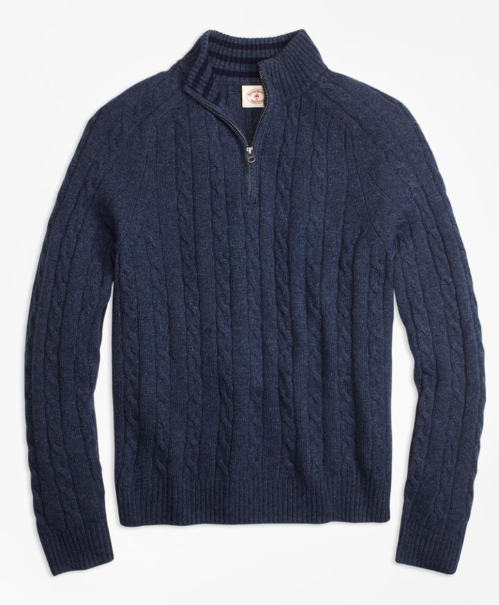 Brooks Brothers Men's Cable-knit Wool-blend Half-zip Sweater