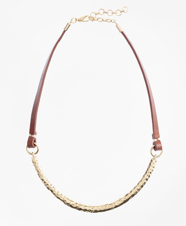 Brooks Brothers Women's Leather And Hammered Gold Choker