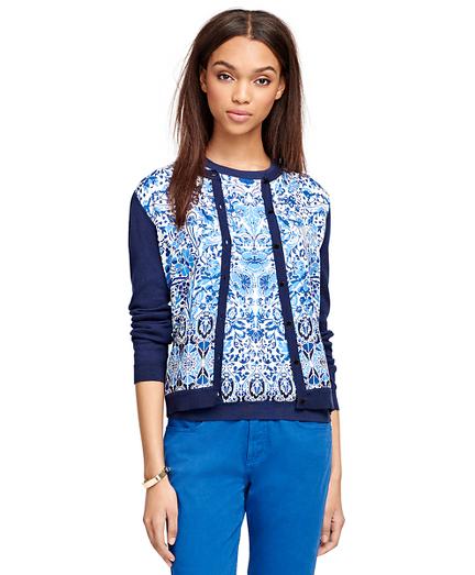 Brooks Brothers Cotton And Silk Printed Cardigan