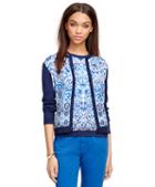 Brooks Brothers Cotton And Silk Printed Cardigan