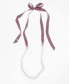 Brooks Brothers Glass Pearl & Striped Grosgrain Necklace