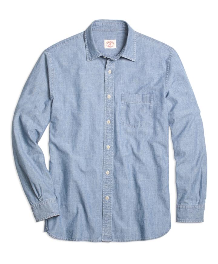 Brooks Brothers Men's Chambray Spread Collar Sport Shirt