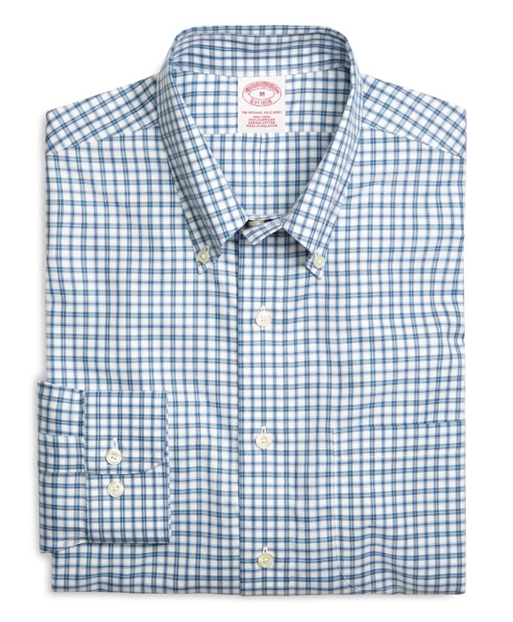 Brooks Brothers Men's Supima Cotton Non-iron Regular Fit Blue Check Twill Sport Shirt