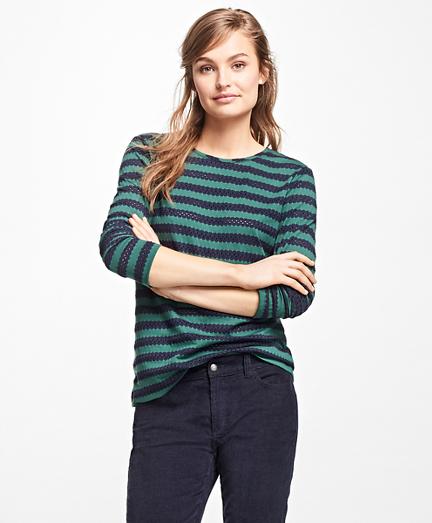 Brooks Brothers Striped Jacquard Eyelet Top