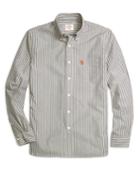 Brooks Brothers Men's Grey And Orange Stripe Sport Shirt