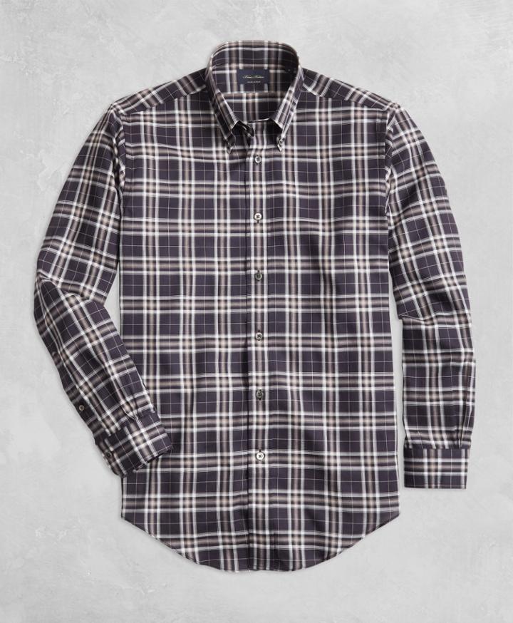 Brooks Brothers Men's Golden Fleece Regent Fit Black Plaid Flannel Sport Shirt