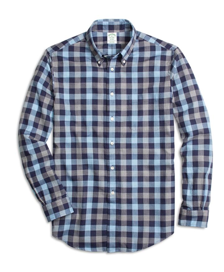 Brooks Brothers Men's Milano Fit Blue Heathered Plaid Sport Shirt