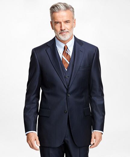 Brooks Brothers Madison Fit Saxxon Wool Alternating Stripe Three-piece 1818 Suit