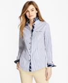 Brooks Brothers Women's Bb#1-trimmed Nine-to-nine Striped Stretch-cotton Poplin Shirt