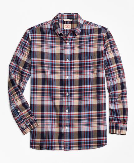 Brooks Brothers Plaid Crepe Madras Sport Shirt
