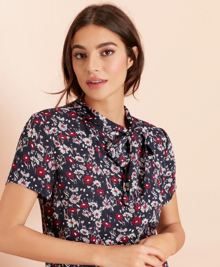 Brooks Brothers Women's Floral-print Crepe Tie-neck Blouse