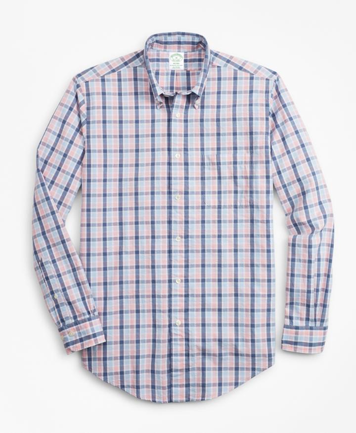 Brooks Brothers Men's Milano Fit Plaid Seersucker Sport Shirt