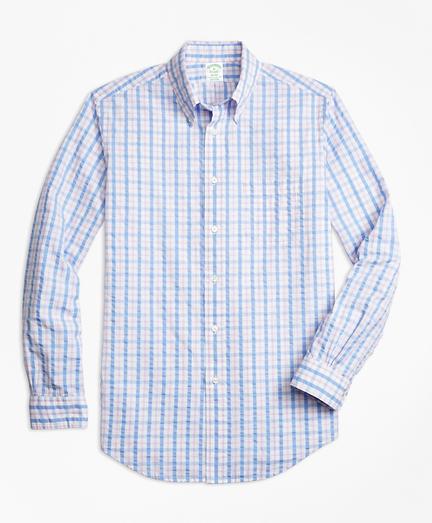 Brooks Brothers Milano Fit Light-blue Check Seersucker Sport Shirt