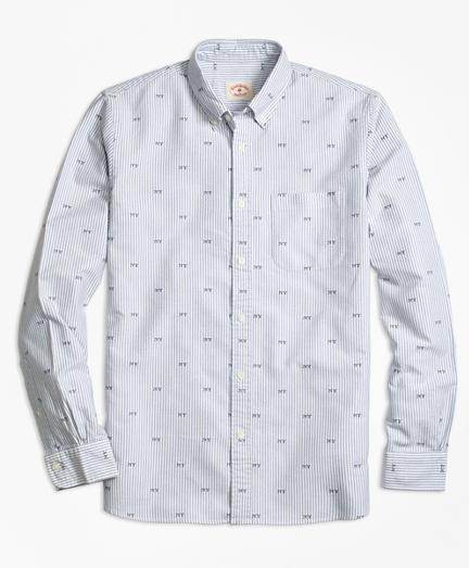 Brooks Brothers Stripe Ny Print Oxford Sport Shirt