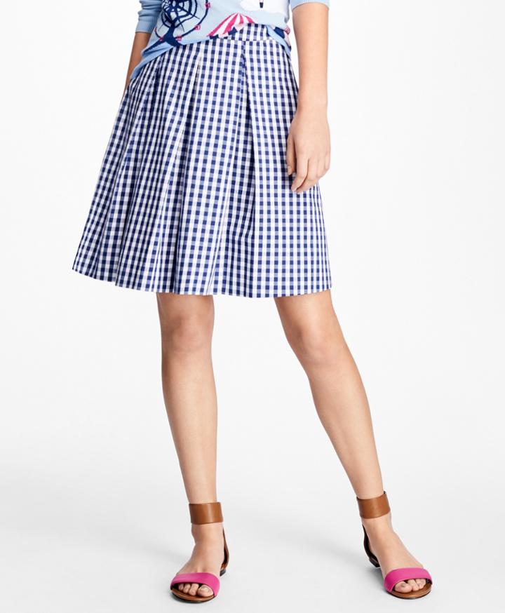 Brooks Brothers Women's Gingham Stretch-cotton Pleated Skirt