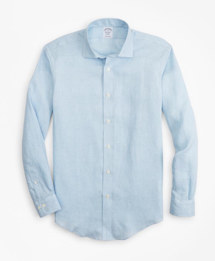 Brooks Brothers Men's Regent Fit Irish Linen Spread Collar Sport Shirt