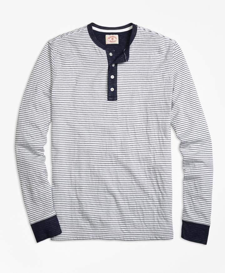 Brooks Brothers Men's Micro-stripe Dufold Cotton Henley