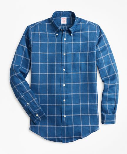 Brooks Brothers Madison Fit Double-windowpane Irish Linen Sport Shirt