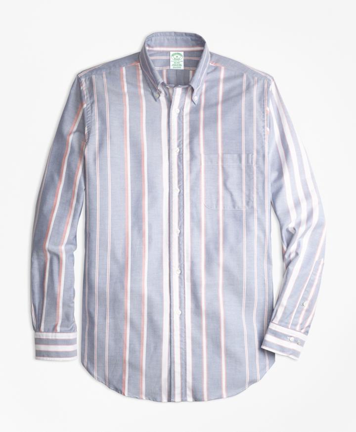 Brooks Brothers Men's Milano Fit Oxford Bold Stripe Sport Shirt