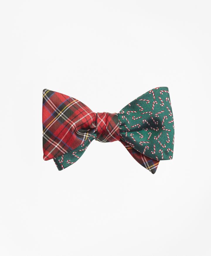 Brooks Brothers Men's Royal Stewart Tartan With Candy Canes Reversible Bow Tie