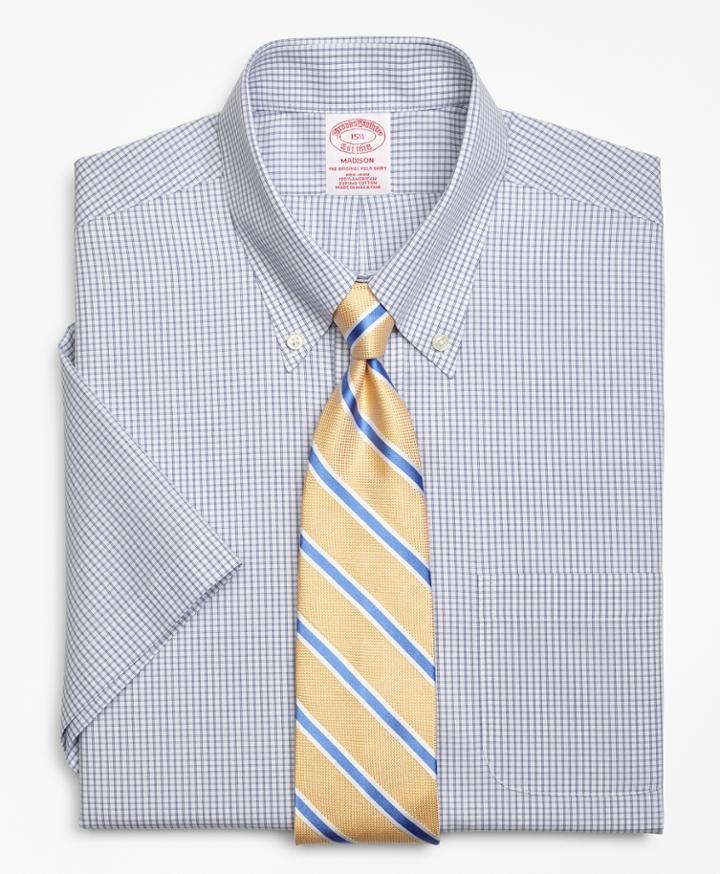 Brooks Brothers Men's Regular Fit Classic-fit Dress Shirt, Non-iron Double Mini-windowpane Short-sleeve