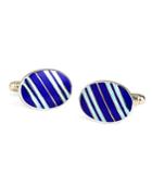 Brooks Brothers Men's Navy With Light Blue Striped Oval Cuff Links